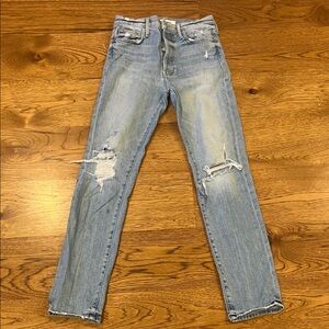 MOTHER Light Blue Distressed Skinny Jeans